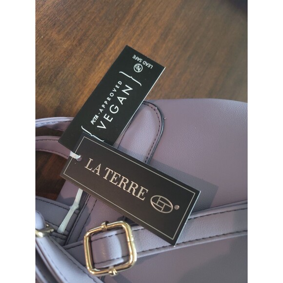 La Terre Fashion  Vegan Leather Backpack Purse Zipper Pockets With Bee Charm NW - Picture 6 of 9